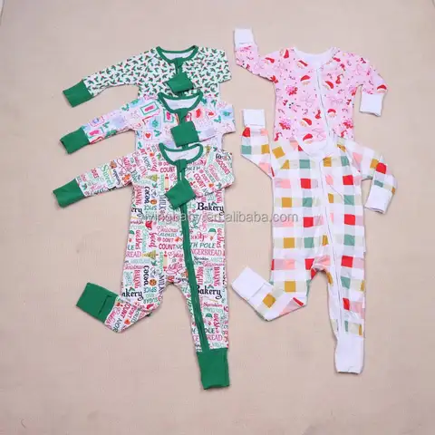 Supplier Custom Printed Bamboo Zipper Footie Pajamas China Top OEM